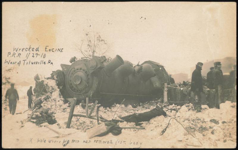 Wrecked PRR Engine 3105 Train Derailment in Snow Titusville Pennsylvania