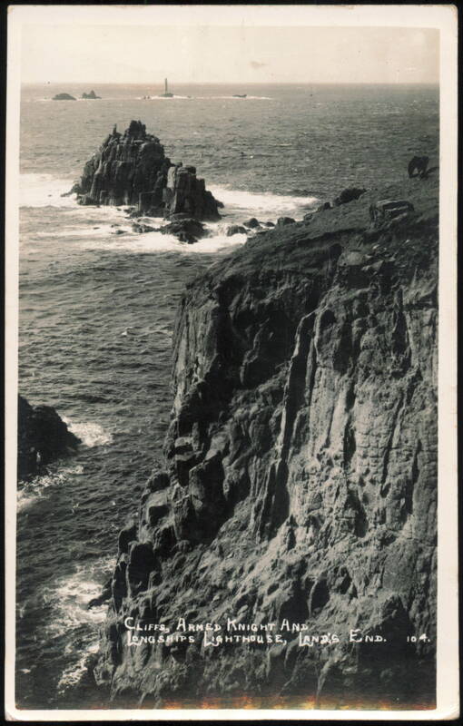Cliffs, Armed Knight and Longships Lighthouse Land's End United Kingdom