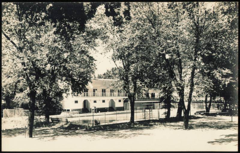 Outdoor Swimming Pool and Pavilion Building Buildings