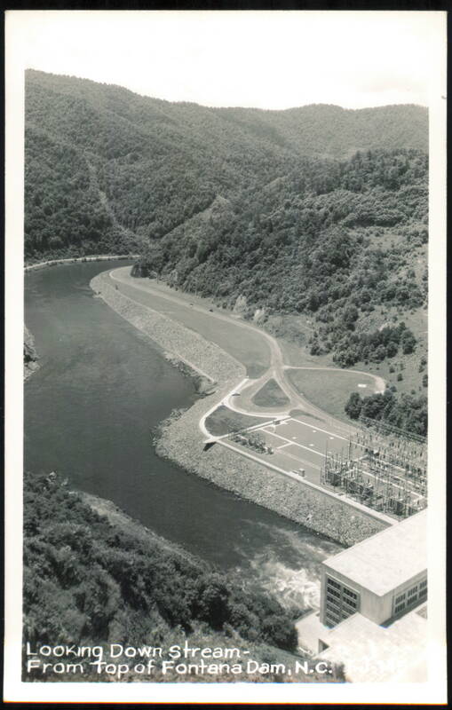Looking Downstream from Top of Fontana Dam North Carolina