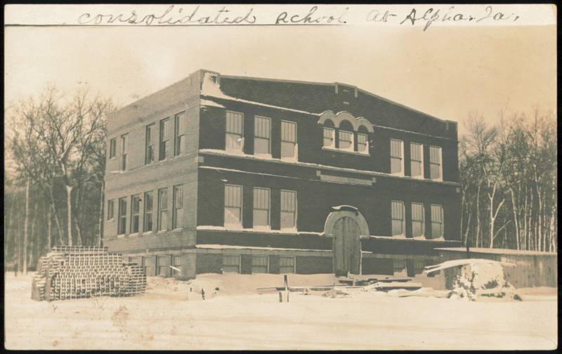 Consolidated Public School Building in Winter Alpha Iowa