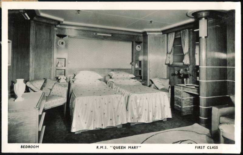 R.M.S. Queen Mary, First Class Bedroom Stateroom Interiors