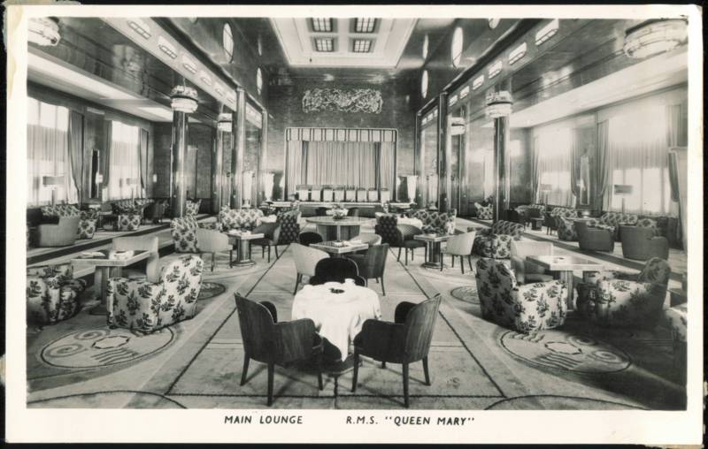 Main Lounge, R.M.S. Queen Mary Ocean Liner Interior