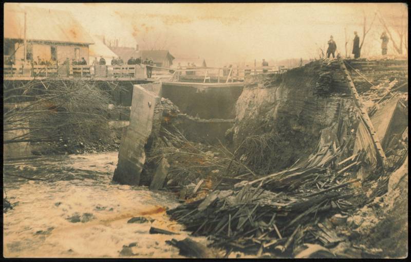 Bridge Collapse Disaster and Flood Debris with Onlookers