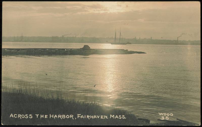 Across the Harbor with Sailing Vessel and Jetty Fairhaven Massachusetts