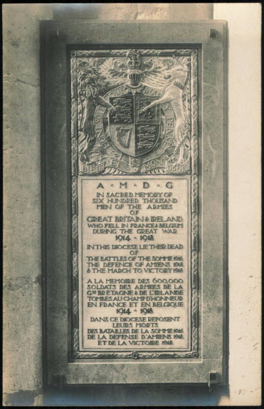 British & Irish Great War Memorial Tablet Amiens France