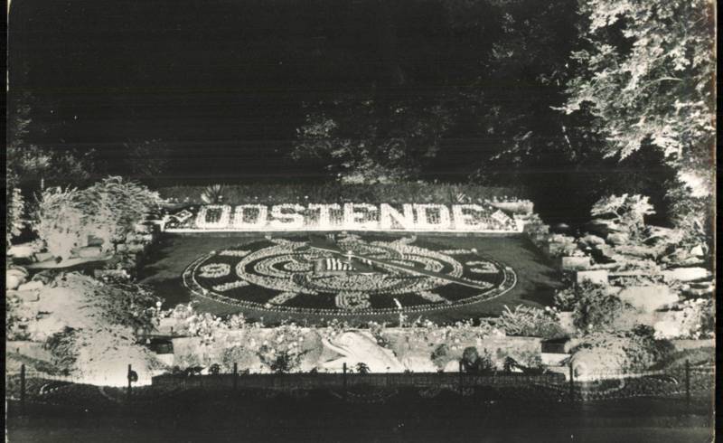 Illuminated Bloemen Uurwerk Flower Clock in Public Garden Oostende Belgium