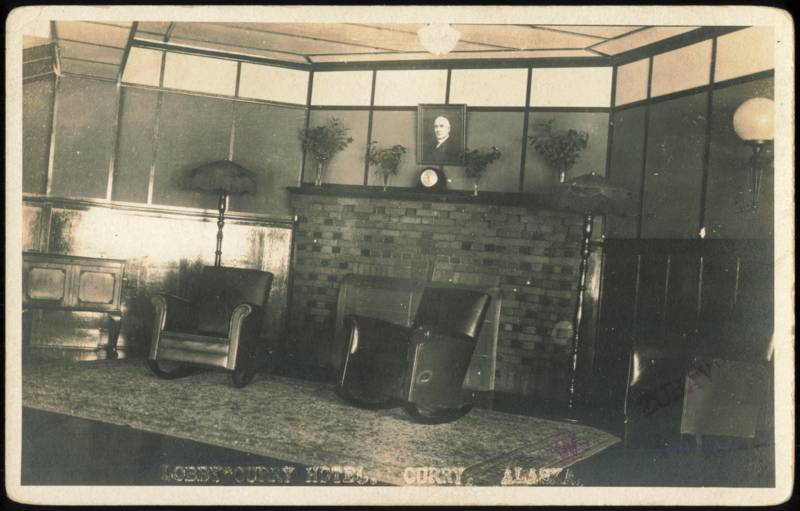 Curry Hotel Lobby Interior with Fireplace Alaska