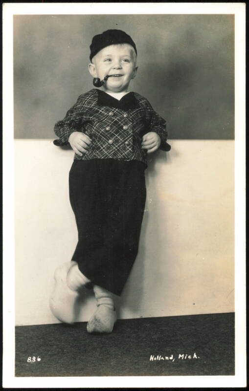 Young Dutch Boy with Pipe & Wooden Shoes, Holland, Michigan