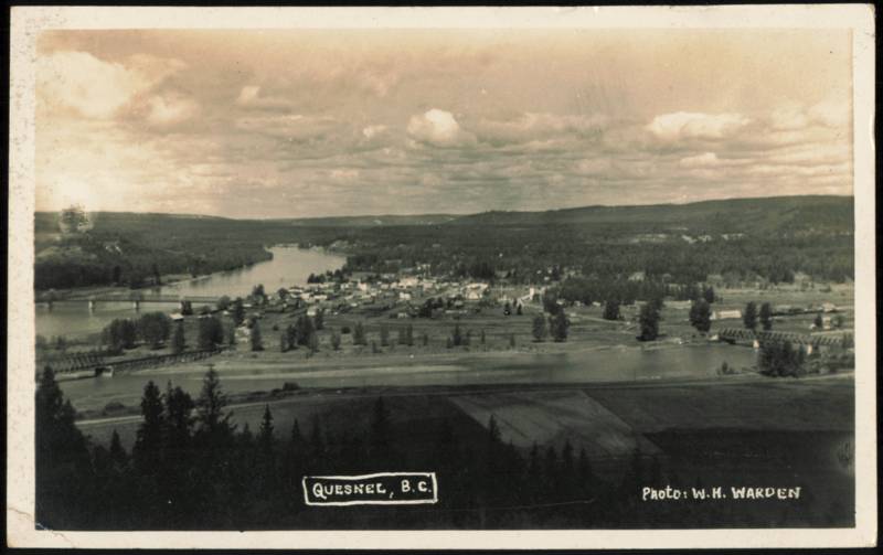 Panoramic Aerial View of Town, River, and Bridges Quesnel BC Canada