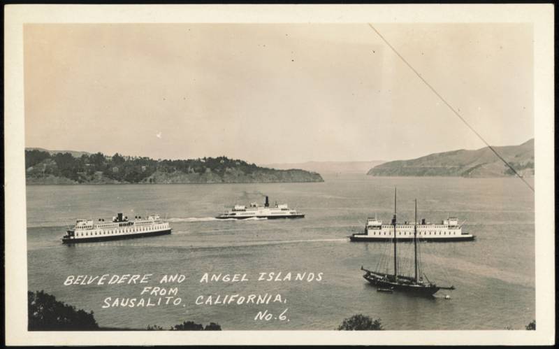 Belvedere and Angel Islands with Ferry Boats Sausalito California