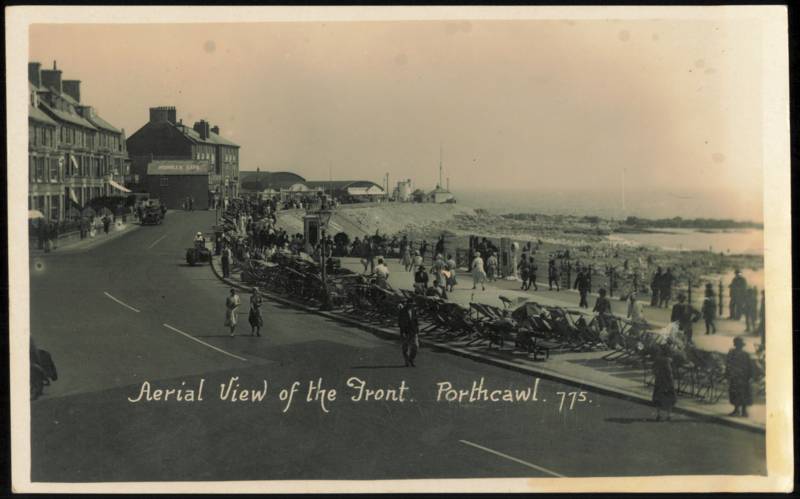 Aerial View of the Front Promenade and Seafront Porthcawl United Kingdom