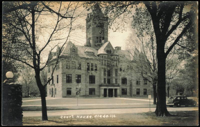 Court House with Clock Tower and Vintage Automobile Aledo Illinois