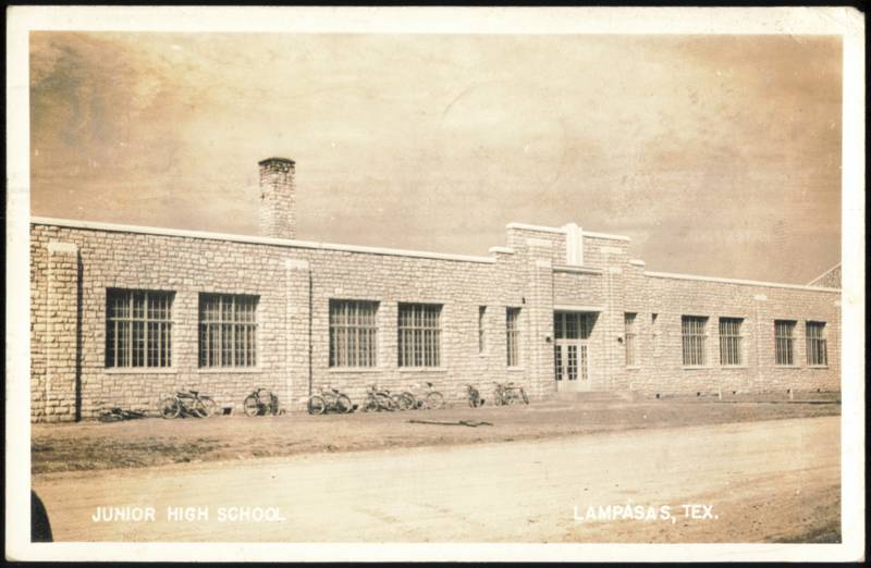 Junior High School Stone Building and Bicycles Lampasas Texas