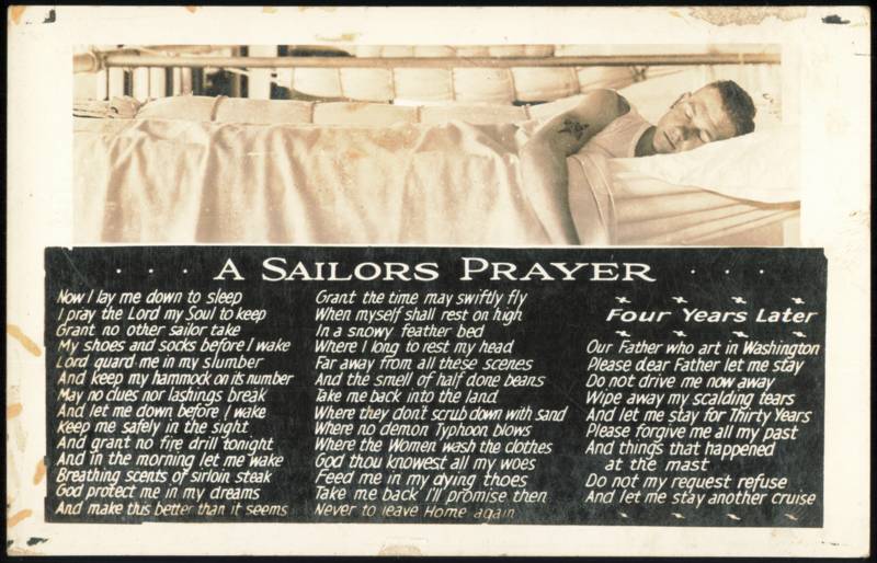 A Sailors Prayer Poem with Sleeping Sailor in Hammock