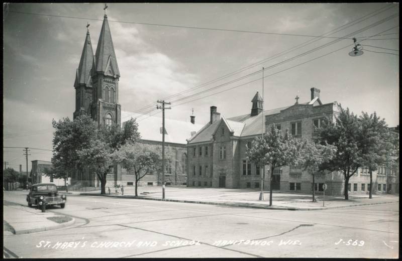 St. Mary's Church and School with Street View Manitowoc Wisconsin