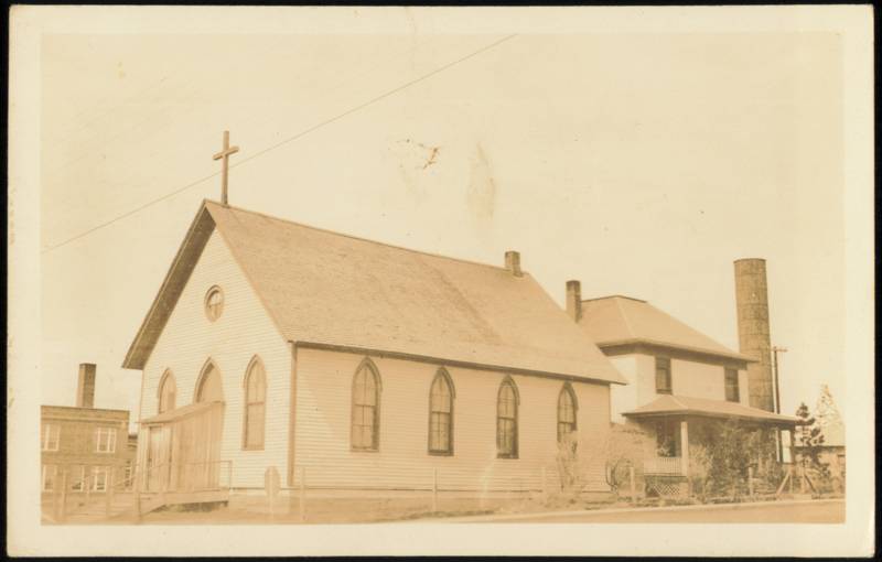 Wooden Church with Cross and Adjacent Parsonage Churches