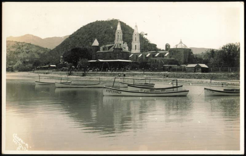 Lake Chapala Waterfront with Boats and Church Mexico