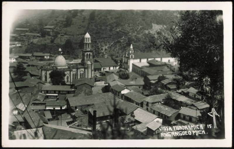 Panoramic View of Town Center and Historic Churches Angangueo Mich Mexico