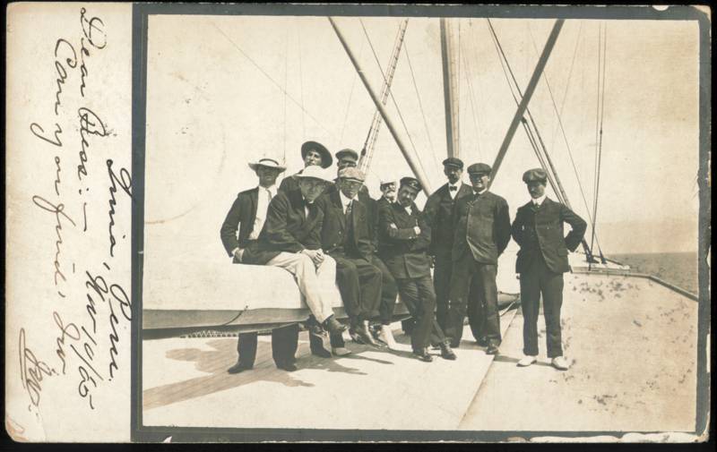 Group of Men on Ship Deck, Lima, Peru Inscription