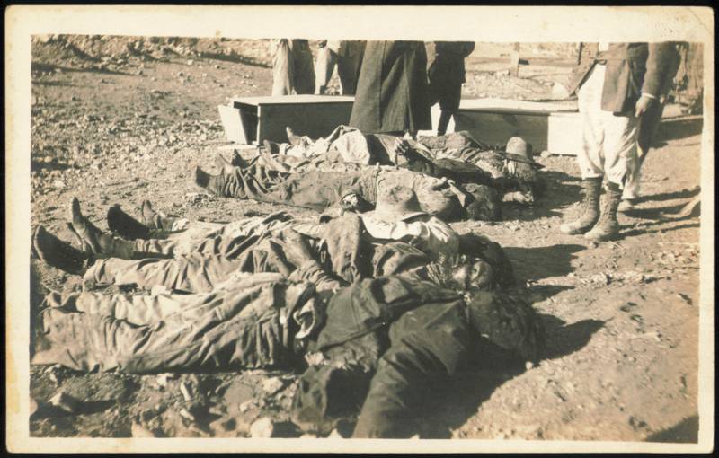 Mexican Revolution Casualties Laid Out on Ground Beside Coffins Mexico