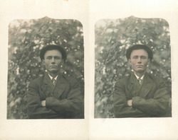 Set of 2: Man in Cap & Suit, Arms Crossed, 1 Tinted Postcard