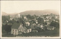 Birdseye View of Town with Steam Train in Distance Postcard