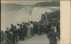Tourists at Niagara Falls with Upper Steel Arch Bridge Postcard