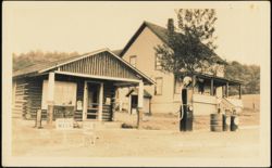 Log Cabin Lunch and Vintage Gas Pump Postcard