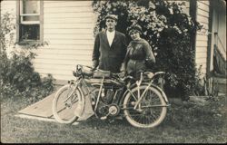 Couple with Early Indian Twin Cylinder Motorcycle Postcard