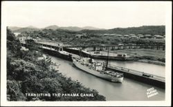 Transiting the Panama Canal with Ship in Lock Postcard