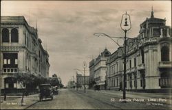 Avenida Piérola Street Scene with Early Automobiles Postcard