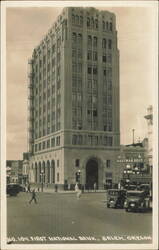 First National Bank Building and Street Scene Postcard