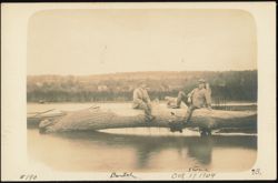 Burtch and Stone on Fallen Log over Water, 1909 Postcard