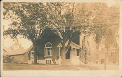Brick Church or Meeting Hall with Covered Porch Postcard