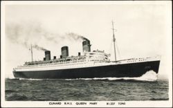 Cunard R.M.S. Queen Mary Ocean Liner at Sea Postcard