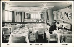 RMS Queen Mary, Verandah Grill Restaurant Interior Postcard