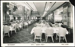 RMS Queen Mary First Class Restaurant Dining Room Postcard