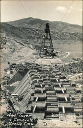 460' Tower & Concrete Construction, Shasta Dam Postcard