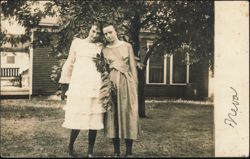 Two Young Women Outdoors by House, Inscribed Neva Postcard
