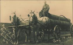 Hauling Gas Pipe From Collins Station, 1910 Postcard
