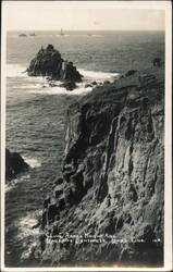 Cliffs, Armed Knight and Longships Lighthouse Postcard