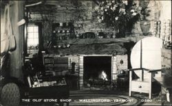 The Old Stone Shop Interior with Fireplace Postcard