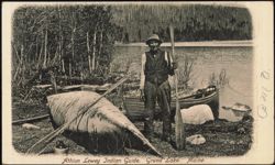 Athion Lewey Indian Guide with Canoe, Grand Lake Postcard