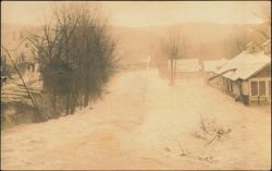 Raging Flood Waters Along Mill Buildings and Houses Postcard