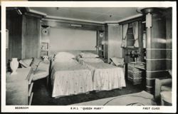 R.M.S. Queen Mary, First Class Bedroom Stateroom Postcard