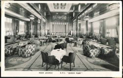 Main Lounge, R.M.S. Queen Mary Ocean Liner Interior Postcard
