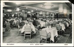 RMS Queen Mary, Cabin Class Restaurant Postcard