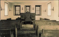 Historic Church Interior with Wooden Pews and Brick Floor Postcard