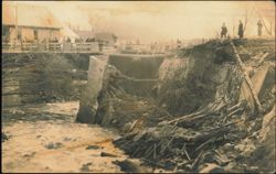 Bridge Collapse Disaster and Flood Debris with Onlookers Postcard